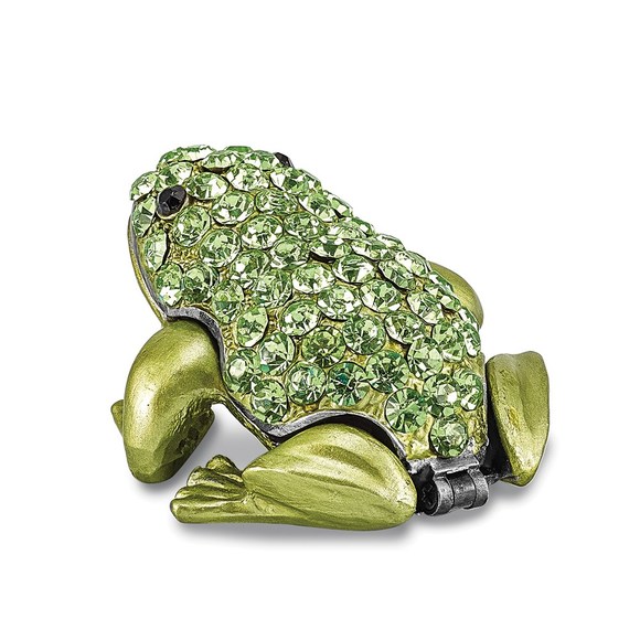 Pewter Bejeweled Crystals HOPPER Small Green Frog Trinket Box with Pendant - Picture 4 of 9